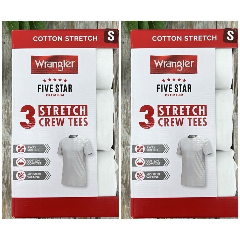 Men’s Wrangler Cotton Undershirt Stretch Crew Neck T-Shirts 2, 3-Packs Size S